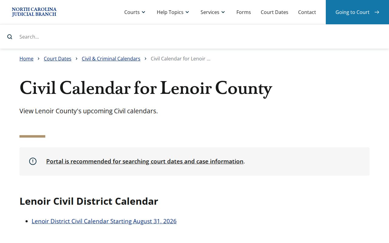 Lenoir County civil docket calendar channel