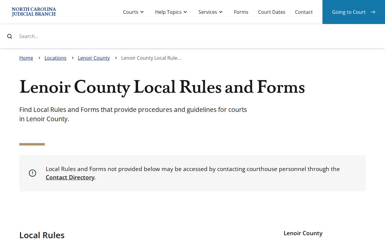 Lenoir County civil docket local rules and forms