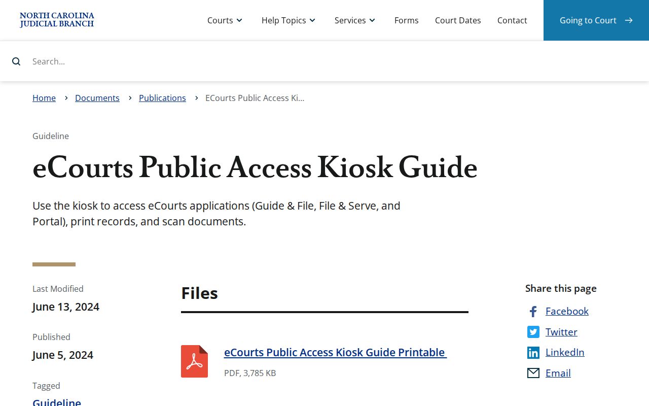 Lenoir County court calendar eCourts public access kiosk guide