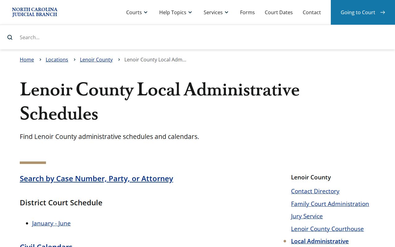 Lenoir County court calendar local schedules