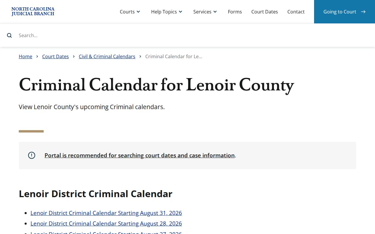 Lenoir County criminal docket calendar channel