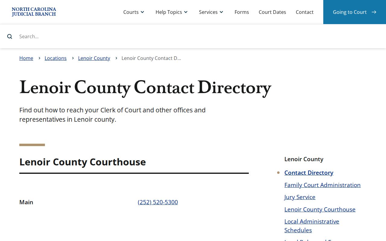 Lenoir County court docket contact directory
