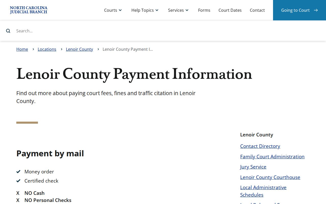 Lenoir County traffic court records reference for official citation payment instructions